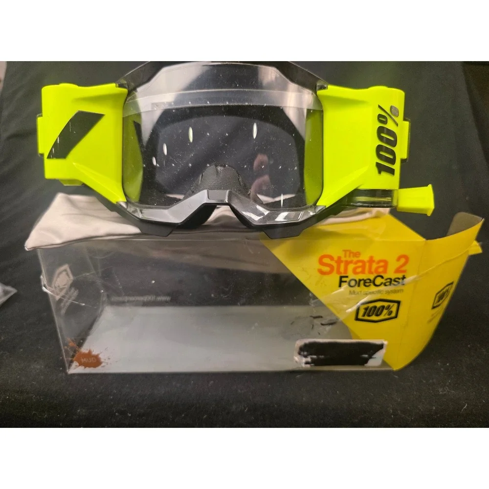 100% Strata 2 Forecast Mud System Goggles Neon Yellow Black Motocross MTB‎